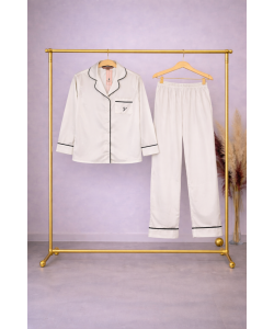 Beyaz Saten Pijama Takımı