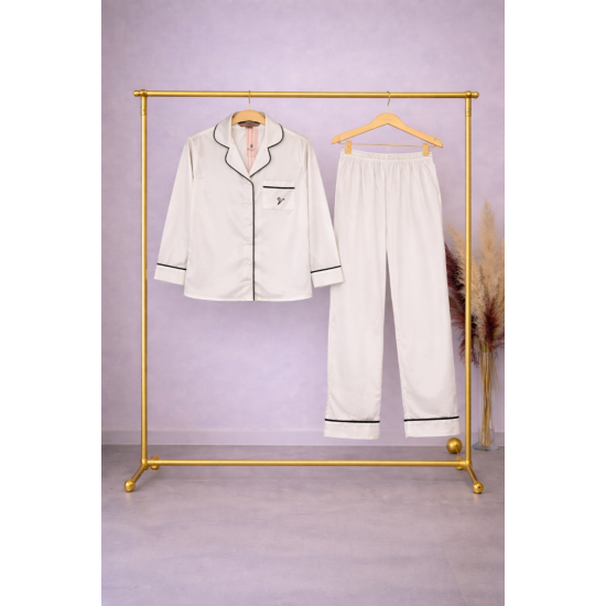 Beyaz Saten Pijama Takımı