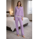 Çizgili Lila Saten Pijama Takımı