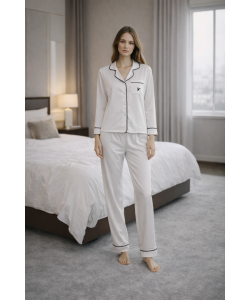 Beyaz Saten Pijama Takımı