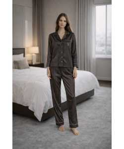 Gri Çizgili Kadife Pijama Takımı