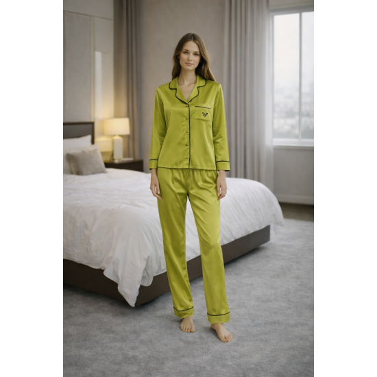 Yeşil Saten Pijama Takımı