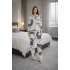 Desenli Beyaz Saten Pijama Takımı