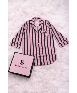 Siyah Pembe Çizgili Saten Tunik