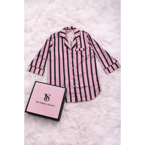 Siyah Pembe Çizgili Saten Tunik