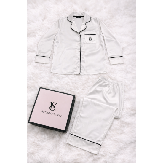 Beyaz Saten Pijama Takımı