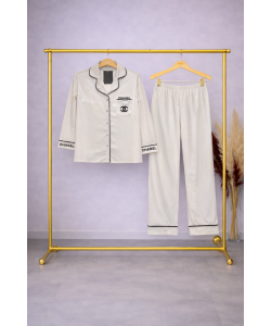 Kadife Beyaz Pijama Takımı