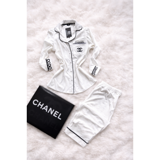 Kadife Beyaz Pijama Takımı