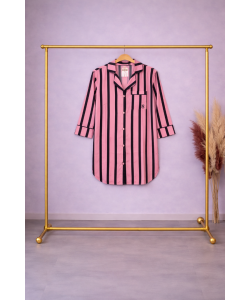 Siyah Pembe Çizgili Saten Tunik