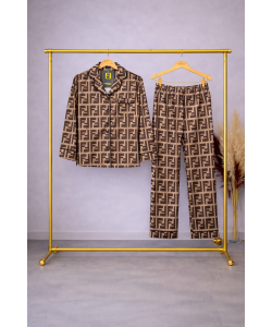Desenli Saten Pijama Takımı