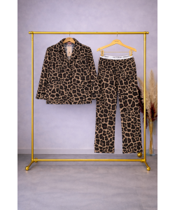 Leopar Desenli Saten Pijama Takımı