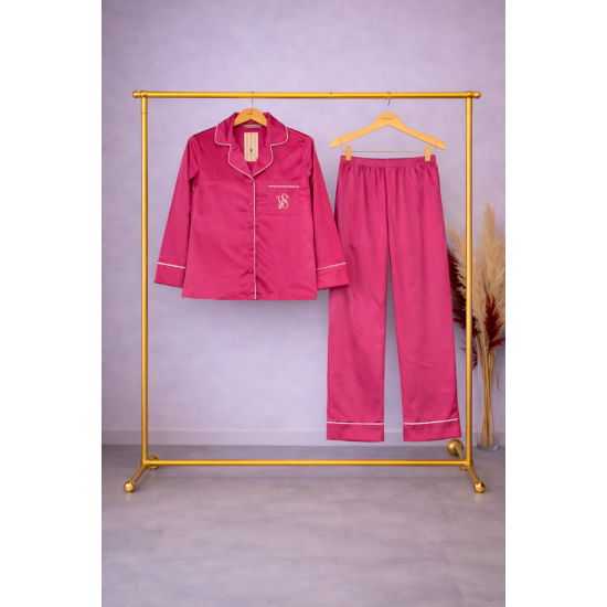 Pembe Saten Pijama Takımı