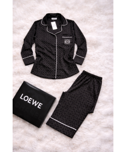 Siyah Desenli Saten Pijama Takımı