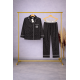 Siyah Desenli Saten Pijama Takımı