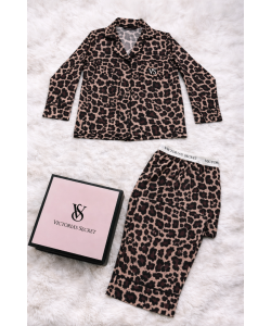 Leopar Desenli Saten Pijama Takımı