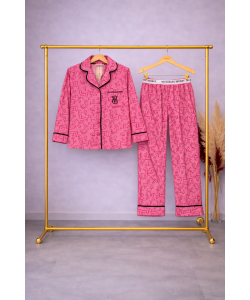 Pembe Desenli Saten Pijama Takımı