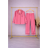 Çizgili Pembe Saten Pijama Takımı