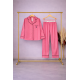 Çizgili Pembe Saten Pijama Takımı